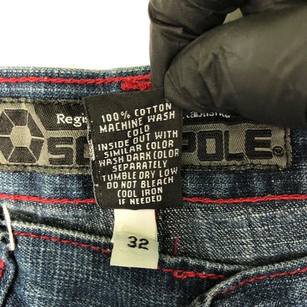 Southpole Jeans Mens 38x32 Blue Straight Leg Denim Red Stitch Casual Hip Hop Y2K